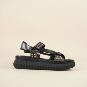 Crne ženske kožne sandale sa nitnama Mjus L68003