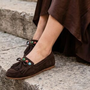 Braon kožne ženske mokasine Invento S260961