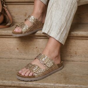 zlatne štras ženske kozne papuče