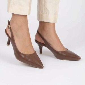 braon ženske sandalete na nisku štiklu