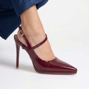 bordo lakovane ženske sandale na visoku stiklu