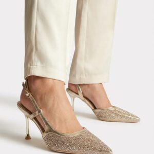 zlatne ženske sandalete na visoku štiklu