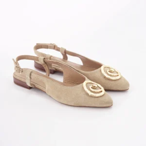 Bež kožne ženske sandalete sa zlatnom žnalom Invento S260802