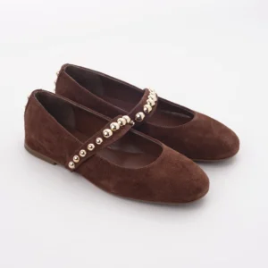 Braon kožne ženske baletanke sa kaišem Invento S261964