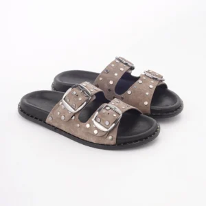 Krem kožne ženske papuče sa metalnim detaljima Invento S260924