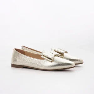 Zlatne kožne ženske baletanke sa mašnom Invento S260132