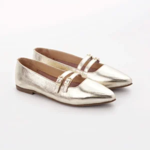Zlatne kožne ženske baletanke sa kaiševima Invento S260152