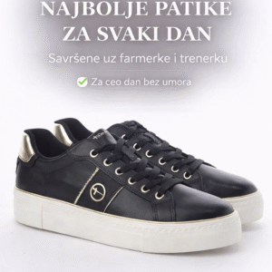 Ženske crne patike sa belim đonom i zlatnim detaljima – moderne patike za svaki dan