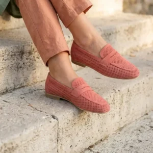 Roze ženske kožne mokasine rupičaste Invento S260604