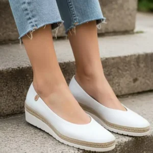Bele ženske kožne espadrile na ortoped petu Tati Blanco