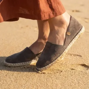 Tamno bež ženske kožne espadrile Carmen ash