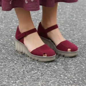 Bordo ženske kožne sandale na platformu berry Fly
