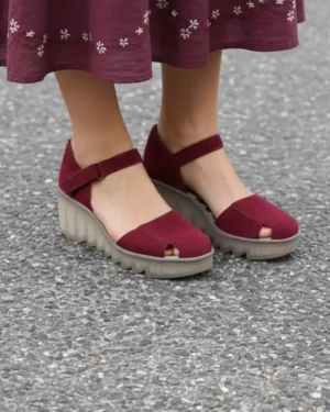 Bordo ženske kožne sandale na platformu berry Fly