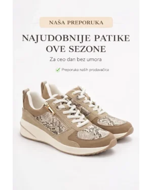 Ženske bež patike sa zmijskim dezenom i rajsferšlusom – udobne moderne patike za svaki dan