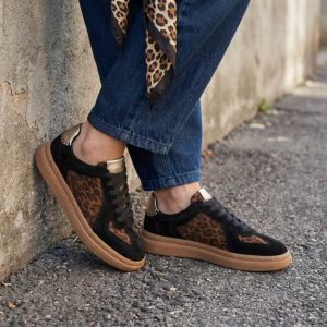 Crne/leopard ženske kožne patike Invento 640