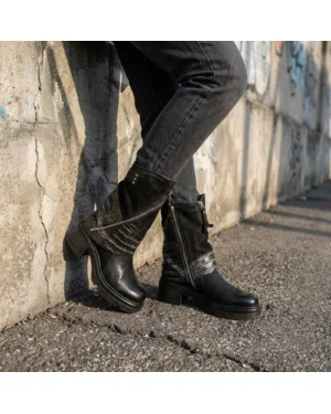 Crne ženske kožne čizme AirStep A89228
