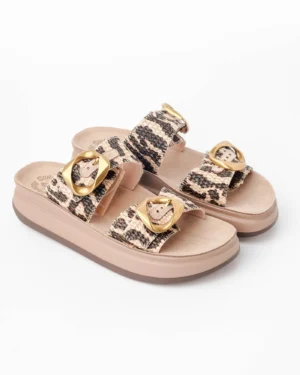 Bež/animal print ženske kožne papuče ABEBA