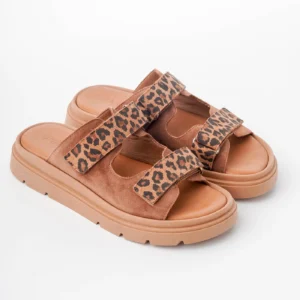 Braon/leopard ženske kožne papuče 70136-6