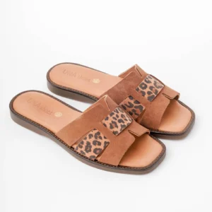 Braon/leopard ženske kožne papuče 70126-17