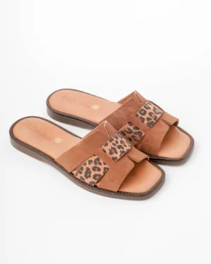 Braon/leopard ženske kožne papuče 70126-17