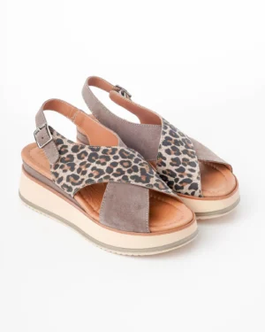 Bež/leopard ženske kožne sandale 70109-04