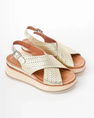 Zlatne ženske kožne sandale 70109-04