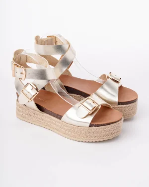 Zlatne ženske sandale na platformu LS792625