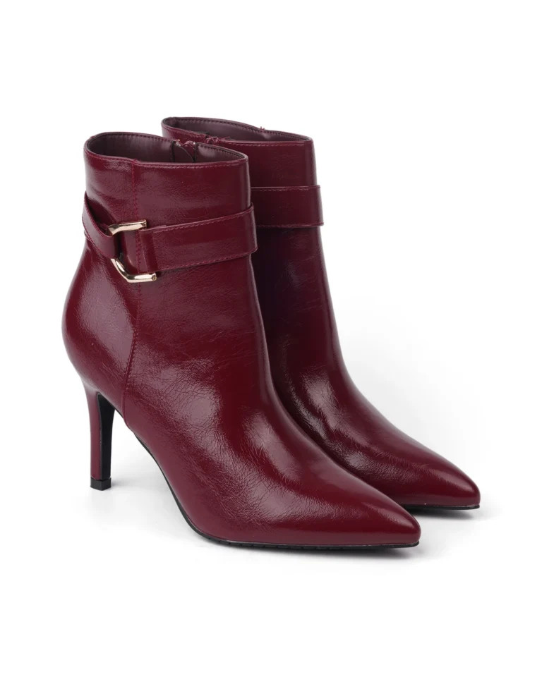 Bordo ženske gležnjače sa kopčom Neta AK423 BURGUNDY