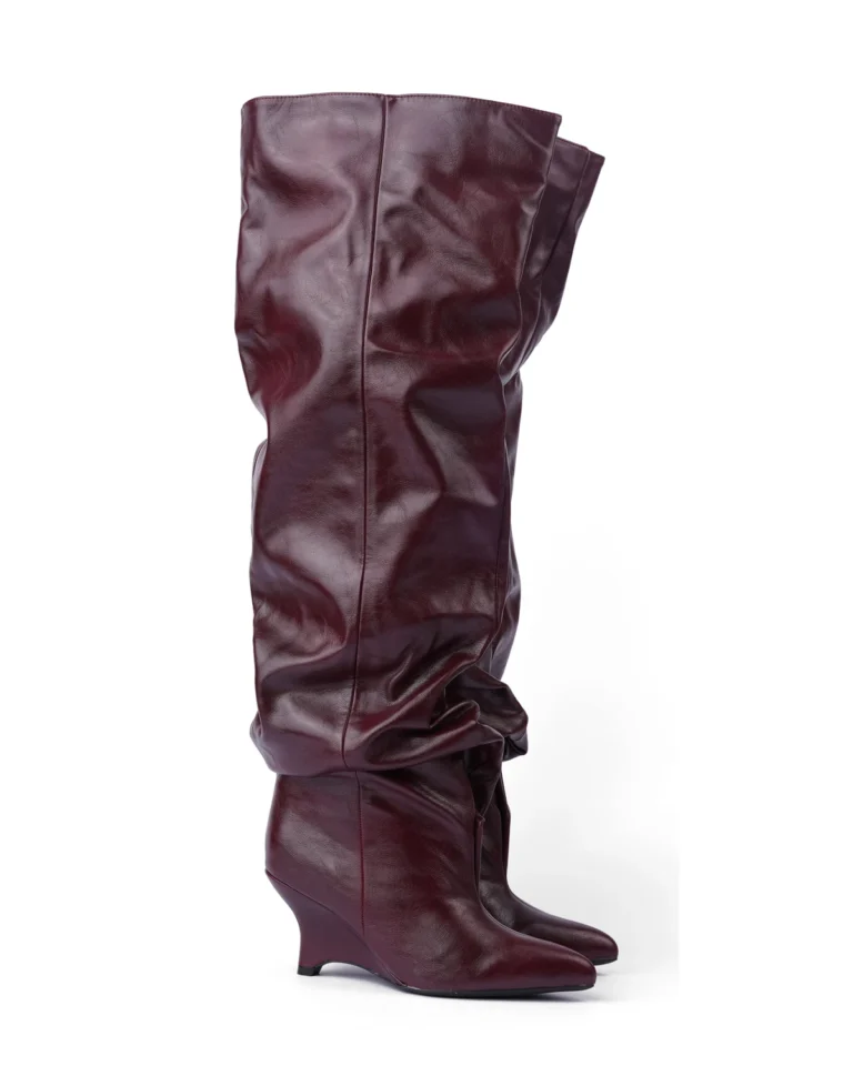 Bordo ženske visoke čizme sa naborima Favorito LX562641BUR