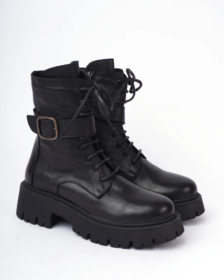Crne ženske kožne polučizme sa pertlama i kopčom Bueno 1900