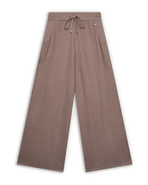 Anekke sivo-bež široke pletene pantalone – pogled spreda